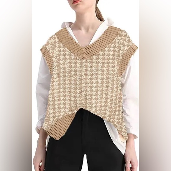 SDENCIN Houndstooth V Neck Knit Sweater Vest - Picture 3 of 6